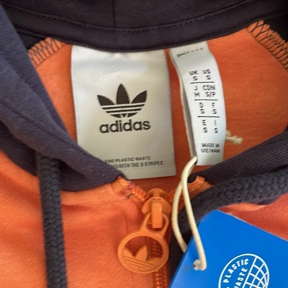Adidas SST New Hooded Hoodie Full Zip Sweatshirt Orange Navy Blue Men S